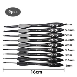 CLKE 9-Piece Vintage Black Crochet Hook Set, Extra Long Crochet Hook with Lightweight Plastic Handle, Ergonomic Crochet Hooks Set with Smooth Hook Head for Knitting Enthusiasts and Beginners (2-6 mm)