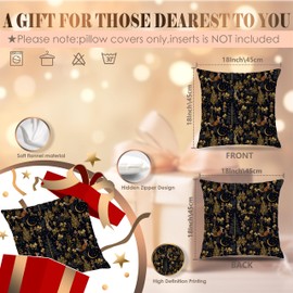 LUKIPOM Enchanted Forest Witchy Pillow Covers 18x18 Double-Sided, Witchy Room Home Decor, Dark Cottagecore Mystical Celestial Mushroom Fox and Rabbit Decorative Throw Pillow Covers