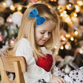 Love Fairy 3.2-Inch Velvet Bow Hair Clip - Glamorous Sequin-Embellished Hair Accessory for Girls, Teens, and Women (Blue)