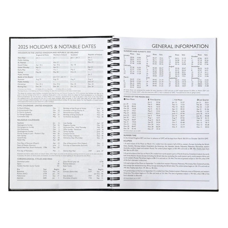 2025 Diary A5 Week to View Wiro Hardback Full Year
