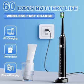 JTF - Cepillo de dientes eléctrico para adultos y adolescentes, juego de cepillos de dientes sónicos con 6 cabezales de cepillo y una funda de viaje, 