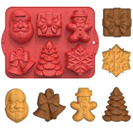 Christmas Silicone Molds, Chocolate Candy Molds Set DIY Christmas Tree, Gingerbread Man, Snowflake, Claus Bells Baking Molds for Mini Cakes, Handmade Soap, Chocolate, Jello, Candy and Candles (Red)