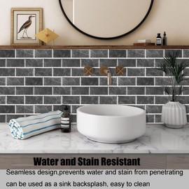 12-Sheet Black Peel and Stick Wallpaper, Subway Tile 6''x12'' Self Adhesive Wall Tiles Waterproof PVC Stick on Backsplash Vinyl Decorative Tiles Stickers for Kitchen Bathroom