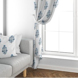 Trade Star Cotton Curtain Hand Block Print Semi Sheer Window Curtains Single Panel Beautiful Grommet Eyelet Curtains with Cushion Cover (Aqua Blue, 63" L X 38" W)