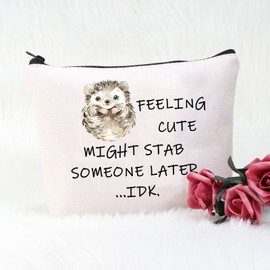 POFULL Hedgehog Lovers Gift Hedgehog Pet Cosmetic Bag Hedgehog Owner Gift Wildlife Gift woodland animal Gift (Hedgehog bag)