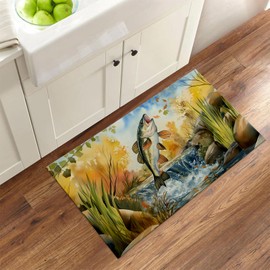 Bidesk Bass Fish Indoor Door Mat, Welcome Autumn River Scene Door Mats Inside for Front Door Living Room Bedroom, Non Skid Doormat for Kitchen, Entry Rug for Office Apartment Home Decor 17x29.5 Inch