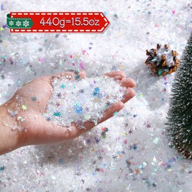 Geosar 14 oz Christmas Artificial Snow and 1.4 oz Snowflakes Confetti Christmas Instant Snow Fake Snow Glitter Iridescent Snowflake Decorations for Christmas Wedding Holiday Party (White, AB Color)
