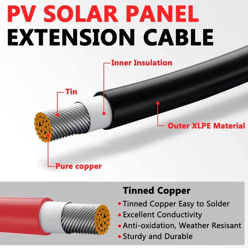 Vansdon 2x20 Feet Solar Panel Extension Cable, 10AWG Solar Cable,