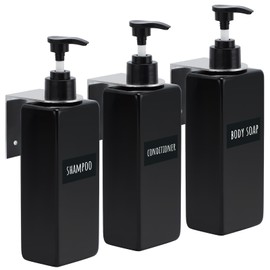 Segbeauty Wall Mounted Soap Dispenser, Pack of 3 500 ml Shampoo Bottles for Filling, Pump Dispenser with Waterproof Labels, Soap Dispenser Black Wall Mounted for Kitchen and Bathroom