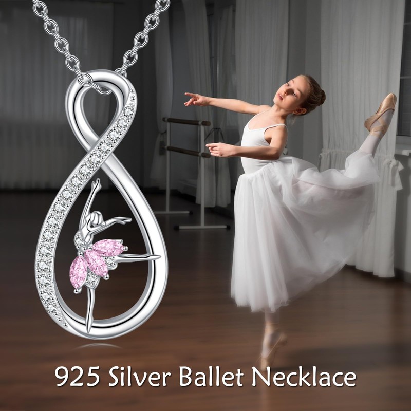 LUHE Dancing Girls Necklace for Women Sterling Silver Ballet Necklace