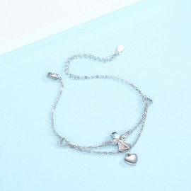 KINGWHYTE Guardian Angel Bracelet 925 Sterling Silver Layered Moonstone Bracelet with Heart Charm Baptism Communion Guardian Angel Jewellery Gift for Women Girls Wife Friends