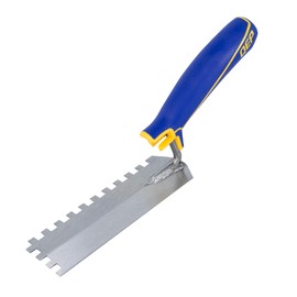 QEP 1/4 in. x 1/4 in. x 1/4 in. Comfort Grip Square-Notch Margin Flooring Trowel with Bucket Hook, Silver (42114)