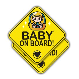 Alpha Northline Baby on Board Signs for Car (2 Pack) - Durable, Fade Resistant Baby on Board Stickers - Sticks Anywhere Non-Magnetic - Baby in Car Sticker for Cars