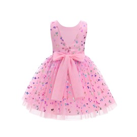 IDOPIP Toddler Baby Girls Shiny Butterfly Tutu Dress Princess Butterfly Birthday Party Dresses Pageant Sequin Tulle V-Backless Bowknot Flower Girl Wedding First Communion Baptism Gown Pink 2-3 Years