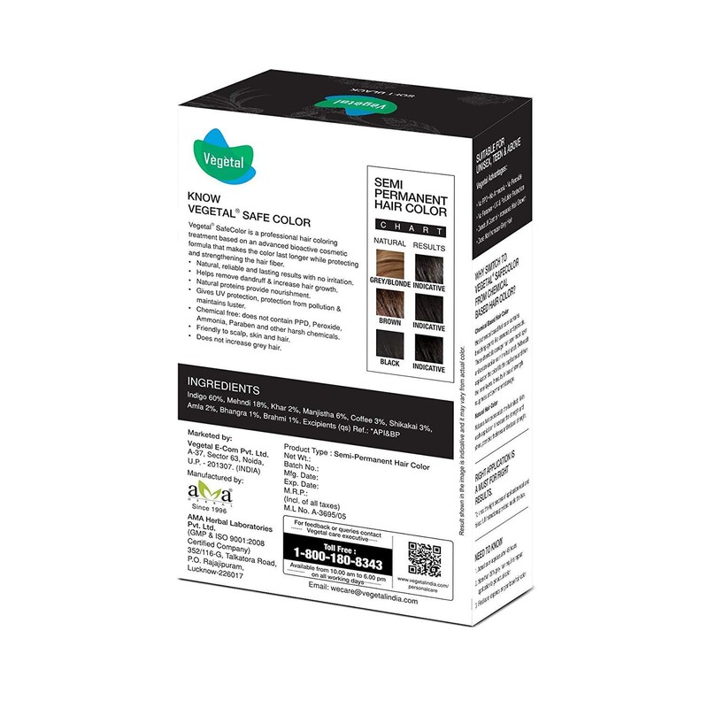 Vegetal Safe Hair Color -Soft Black 100g. - Certified Organic