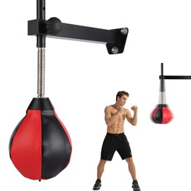 Speed Bags for Boxing, Punching Bag with Reinforced Spring Wall-Mounted Strong Durable Punching Bag with Stand, Height Adjustable, for Kids & Adults (Black/Red)