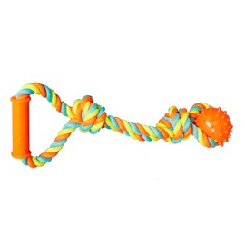 Rope and Rubber 15 Inch Dog Toy Dental Hygene Nubs Plastic Handle Toss Fetch Tug (Orange)