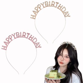 Samcos Happy Birthday Headband Set of 2 Colors, Cute, Stylish, Happy Birthday, Party, Photo Shoot, Party Supplies (Gold + Pink)