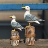 SEWACC 2Pcs Wooden Seagull Figurine 2 Size Mediterranean Style Seabird