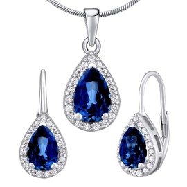 SILVEGO LPS0341BS Women 925 Sterling Silver Jewellery Set with Blue Synthetic Sapphire