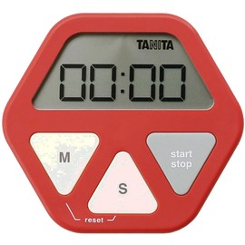 TANITA Kitchen Study Learning Timer with Suction Cup, Slim Red TD-410 RD Glass Timer D7.0xW10.0xH0.9cm