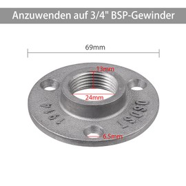 Bohaner Pipe Flange Silver Grey Pack of 10 Flange 3/4 Inch with 3 Holes BSP Metal Thread Flange Pipe Holder Malleable Cast Iron for Industrial Pipes Furniture Bar Restaurant Hotel and DIY Craft