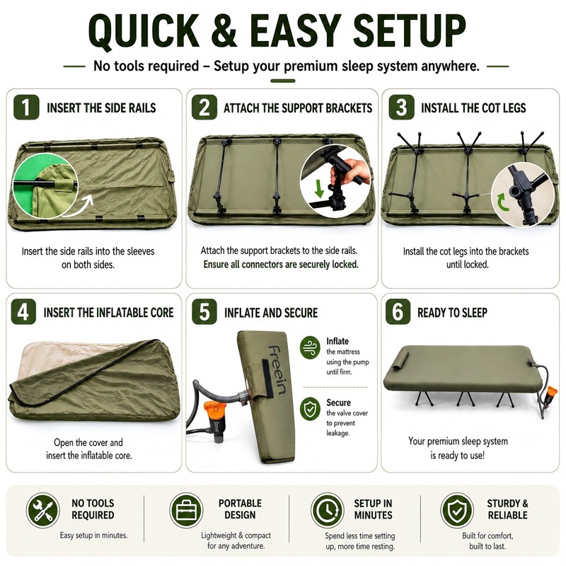 Inflatable Camping Cot, with Sleeping Pad 76"x26"