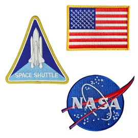 NASA Space Shuttle Iron-On/Sew-On Embroidered Patch for Jackets/Backpacks/Hats, Space Shuttle, USA Flag, and Blue NASA Logo, (3 Pcs) - by Mr. Patches