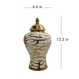 TREATLIFE HOME Enhance Decor with Elegant White and Gold Ginger Jar, Removable Lid, for Home or Floral Display