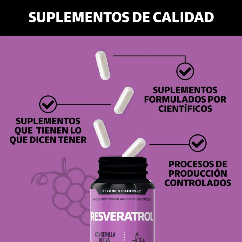 Resveratrol 100 Vegano Alto Contenido Polifenoles Pimienta Negra Absorción Vitamina