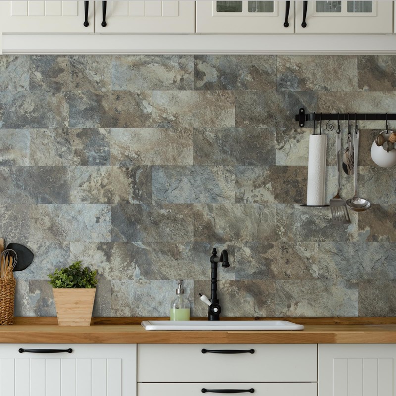 AULIGET 20-Piece Beige & Brown Slate Peel and Stick Backsplash