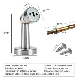 6 Pack Magnetic Door Stop, Stainless Steel Door Stopper in Brushed Nickel, Magnetic Door Catch Holder for Wall or Floor Mount with Screws Hold Your Door Open