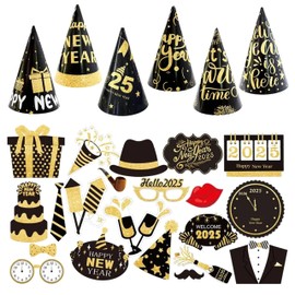 New Years Hats 2025 and New Years Props Set - 27 Pieces, New Years Photo Booth Props, New Years Decorations 2025, New Years Eve Party Supplies New Years Eve Photo Booth Props 2025, New Years Eve Hats