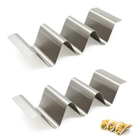 NUWIQ 2 Piece Taco Holder Stand, Holder Stand in Wave Shape, Stainless Steel Taco Holder, Holder Set/Hotdog Holder, with Handles for Holding Tacos, Sandwiches, Hot Dogs and Pancakes