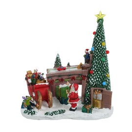 Santa Claus & The Sleigh Christmas Tree Scene Figurine LED Light/Battery Operated Musical Tabletop Christmas Village Ornamnet for Home Christmas Decoration