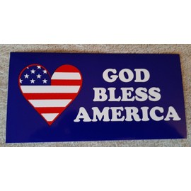GOD BLESS AMERICA with USA Red White and Blue Heart BUMPER STICKER