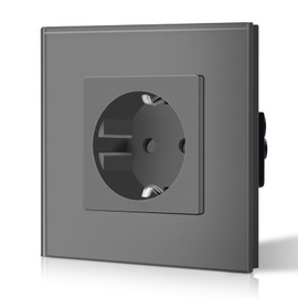 BSEED BSEED Schuko Normal Steckdose 1 Fach EU-Standard Einzel Unterputz Wandste mit Erdungskabel Einfache Installationckdose Kristall Glas Platte 16Amp 250V 86mm Grau