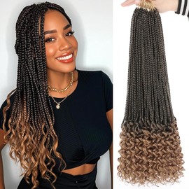 Mscat 18 Inch Goddess Box Braids Crochet Hair with Curly Ends 8 Packs Pre-looped 3X Synthetic Boho Box Braiding Hair for Women (15Strands/pack T27#)