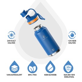 IDEUS Vacuum Insulated Water Bottle, 32 oz (950 ml) Stainless Steel Double Wall Bottle Metal Sports Canteen with Leak-Proof Screw Cap (Royal Blue)