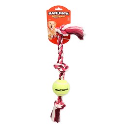 Mammoth Flossy Chews Color 3 Knot Tug w/Standard Tennis Ball – Premium Cotton-Poly Tug Toy for Dogs – Interactive Rope Dog Toy 20” - 2 Pack Assorted Colors