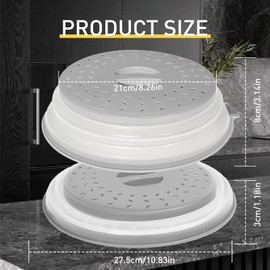 CasaCulina Collapsible Microwave Splatter Cover, Vented Microwave Lid with Hook Hole, Splatter Guard for Plate Dish Bowl, Vegetable Fruit Colander Multi-function Kitchen Gadget, BPA-Free (Grey)