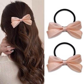 Yokosen Hair Tie, Ribbon, Pink Hair Elastic, Set of 2, Stylish, Hair Clip, Elastic, Hair Accessory, Cute, Energetic, Fluffy, Korean Style, Girls, Ponytail Ring, Bun, Hair Band, Hair Accessory, Elastic