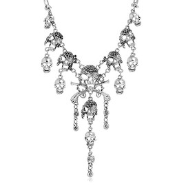 Pingyongchang Vntage Multilevel Pirate Skull Tassel Charm Necklace Collar and Fashion Jewelry Skull Bracelet Collar Collar Lady Horror Necklace for Women's -Antique silver