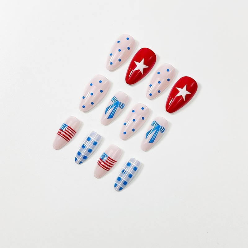 4th of July Press on Nails-Medium Almond Fake Nails Red