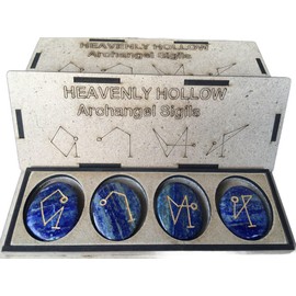 Lapis Archangel Sigil Box Set,Engraved Symbols, Archangel Stone Set Pocket Worry Palm Stones for Healing Reiki Decoration, Raphael, Gabriel, Uriel, Michael