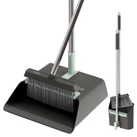 JOYMOOP Black Broom and Dustpan Set with 56” Handle, Upright Angle Design for Pet Hair and Hard Floor Sweeping
