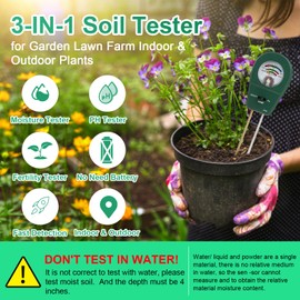Adoric Soil Meter, 3-in-1 Soil PH/Moisture/Fertility Garden Soil Tester for Plants, Home, Farm, Lawn, Farm, Indoor & Outdoor (No Battery Needed)