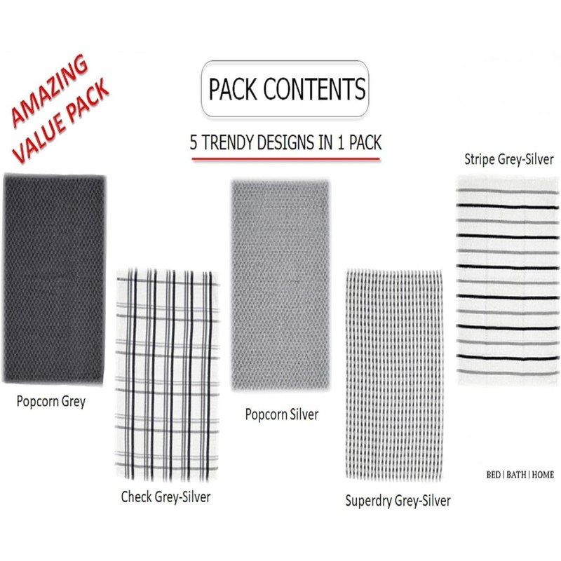 BLOOM BLENDS Pack of 5 Terry Cotton Kitchen Tea Towels