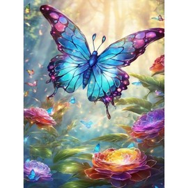 Diamond Painting Kits for Adults Butterfly, 5D Flowers Diamond Art Kits for Adults Beginners, DIY Butterfly Full Round Dots Drill Gem Art Kit for Gift Home Wall Decor 12 x 16 Inch