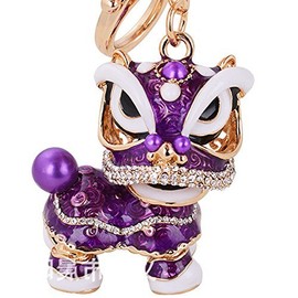 Reizteko Chinese Lion Keychain Dance Pendant for The Christmas and Carnival (Right-Purple)